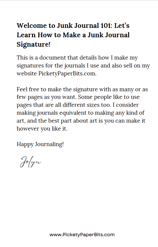 How to Make A Junk Journal Signature