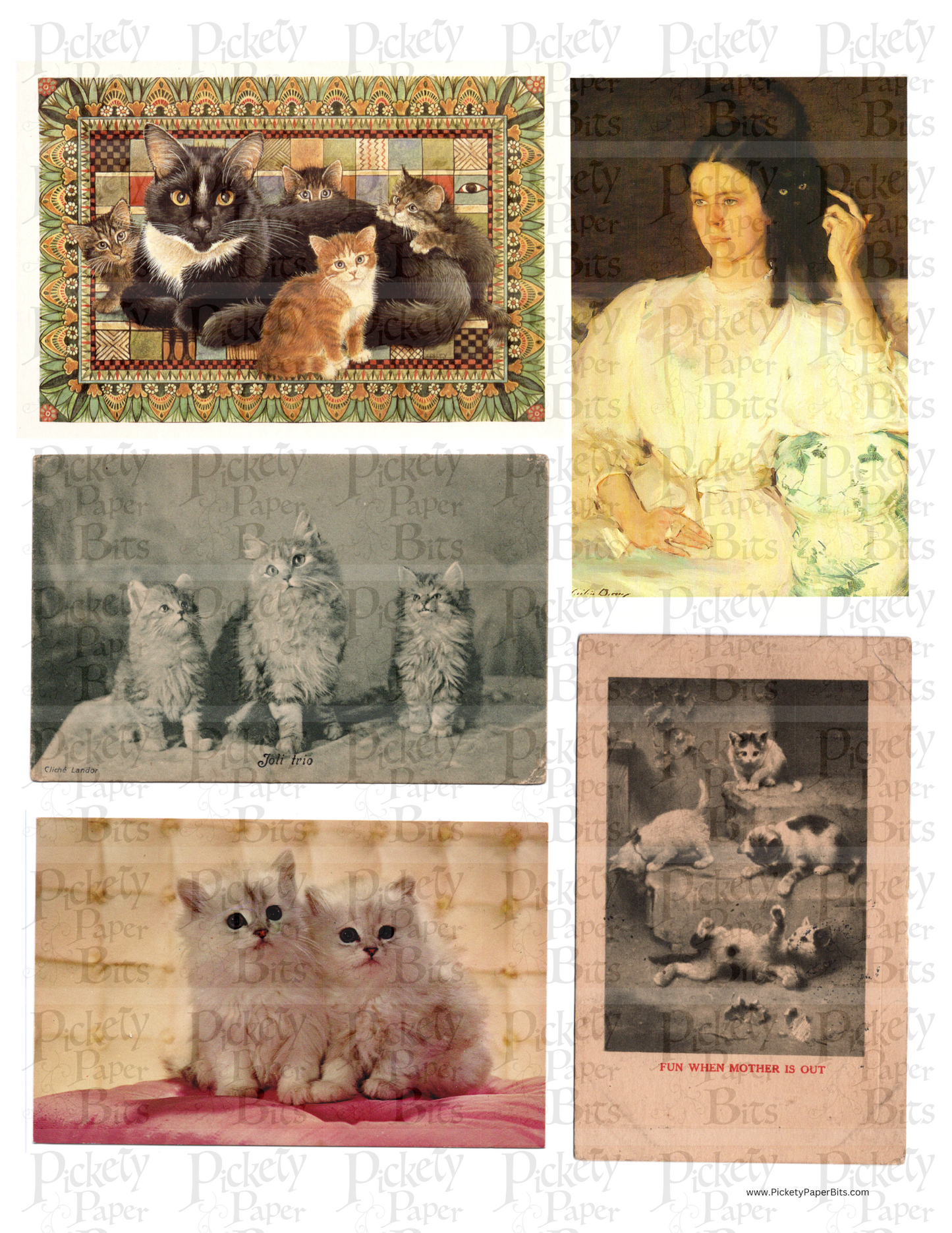 Vintage Cat Postcards DigiKit