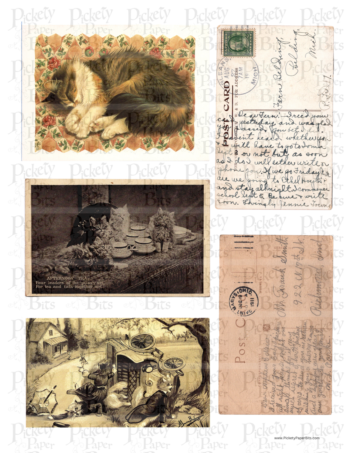 Vintage Cat Postcards DigiKit