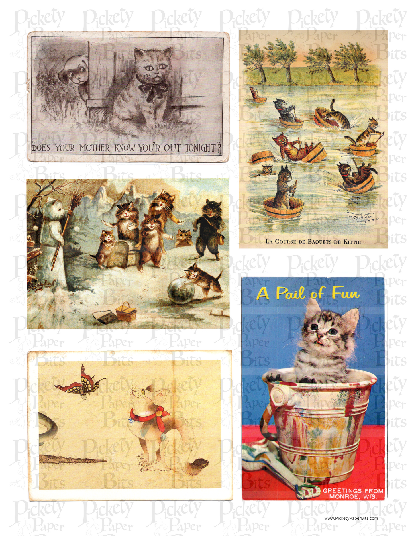 Vintage Cat Postcards DigiKit