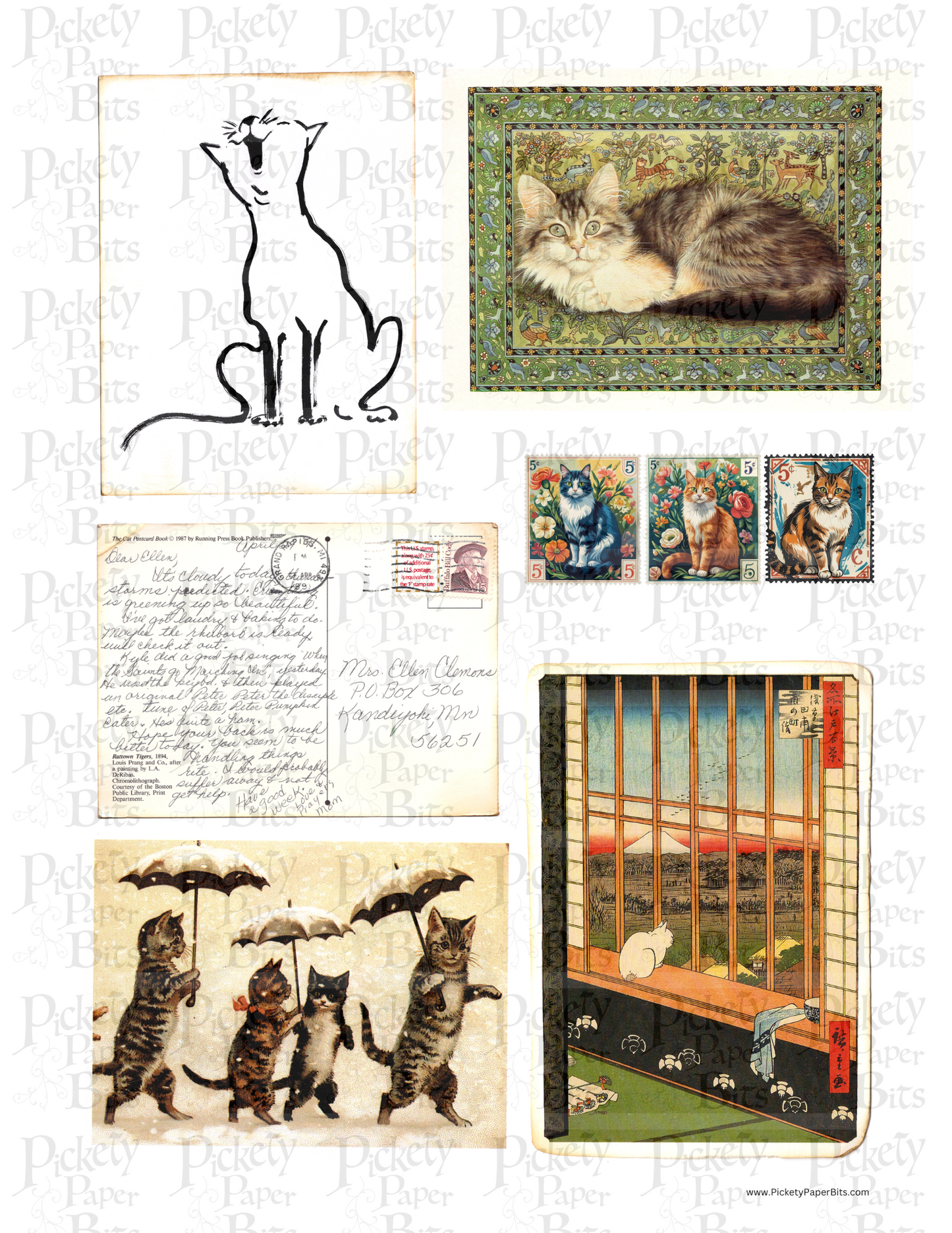 Vintage Cat Postcards DigiKit