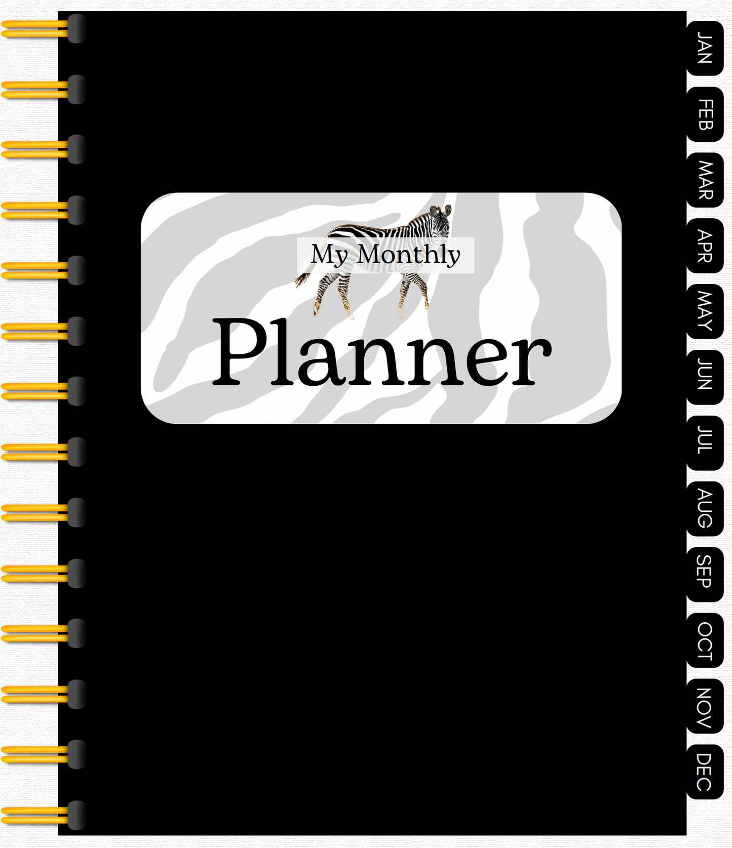 Black Zebra Monthly Hyperlinked Planner