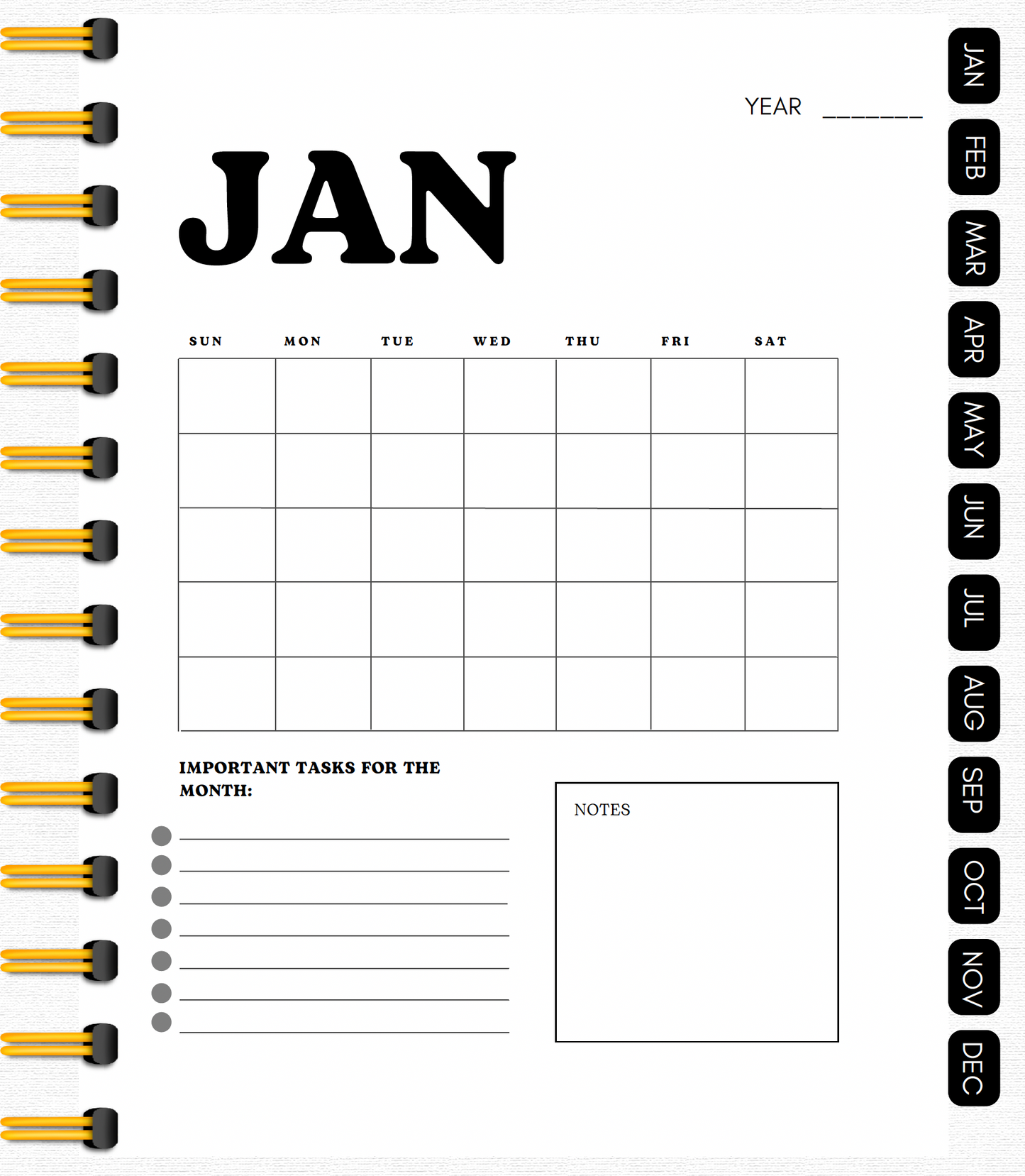 Black Zebra Monthly Hyperlinked Planner