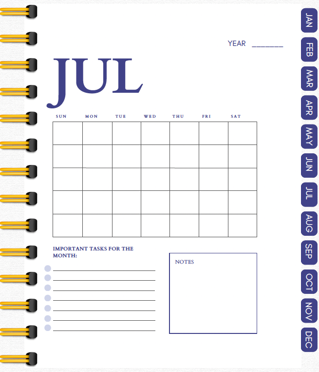 Blue Monthly Hyperlinked Planner with Butterfly