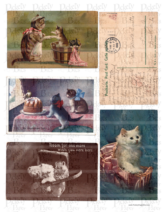 Vintage Cat Postcards DigiKit